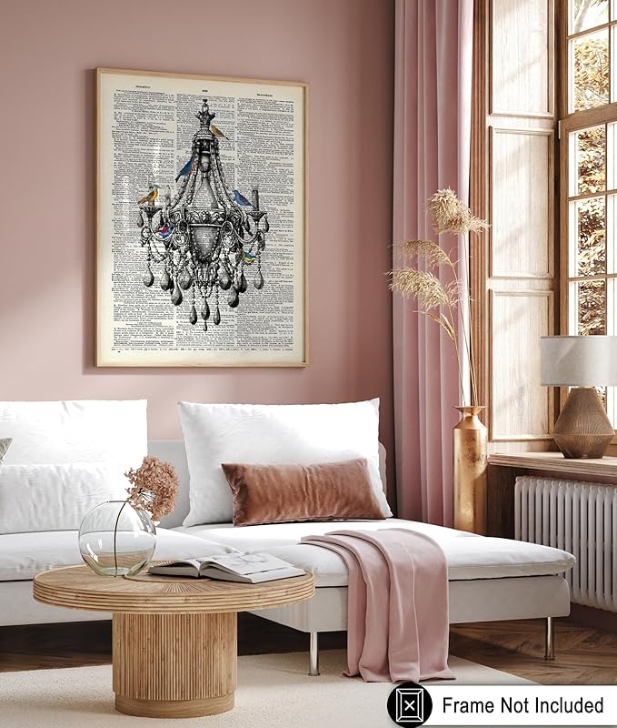 Poster Master Dictionary Art Poster - Antique Chandelier Print - Bird Art - Baroque Art - Gift for Men & Women - Chic Decor for Living Room, Dining Room, Bedroom or Kitchen, 18x24 Unframed Wall Art
