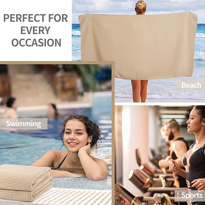 Microfiber Waffle Bath Towels, 4 Pieces, Soft, Absorbent, Fast Drying, Lint Free (Beige)