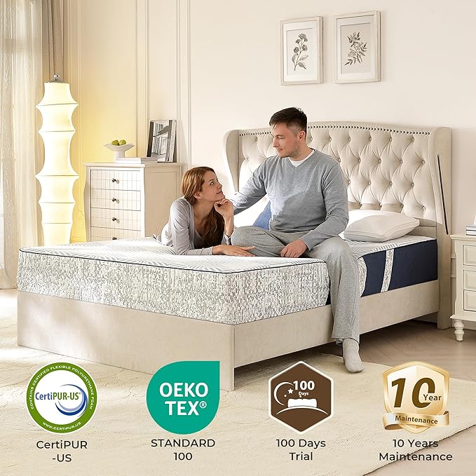 Queen Mattress,12 Inch Gel Memory Foam Mattress Queen Size, for Pressure Relief & Spine Support, Diamond Pattern Design, Medium Feel, CertiPUR-US Certified