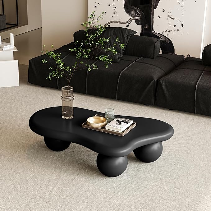 40 Inch Cloud Shaped Coffee Table with 3 Ball Legs for Living Room Black