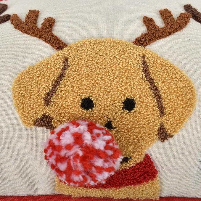 Merry Woofmas Christmas Pillow Covers 12x20, Cute Dog Embroidered Christmas Throw Pillow Covers Christmas Decorations Holiday Pillows for Home Couch,Linen/red