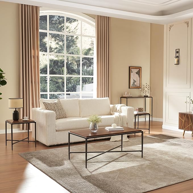 EDYO LIVING Mid Century Modern Coffee Table with Cross Metal Legs, 41.3” Wooden Single Tier Coffee Table, Retro Accent Sofa Center Table for Living Room, Home Office, Brown