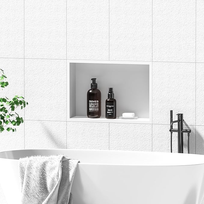 Stainless Steel Shower Niche 18" X 12", No Tile Needed Wall Niche, Recessed Shower Shelf for Bathroom Storage, Matte White