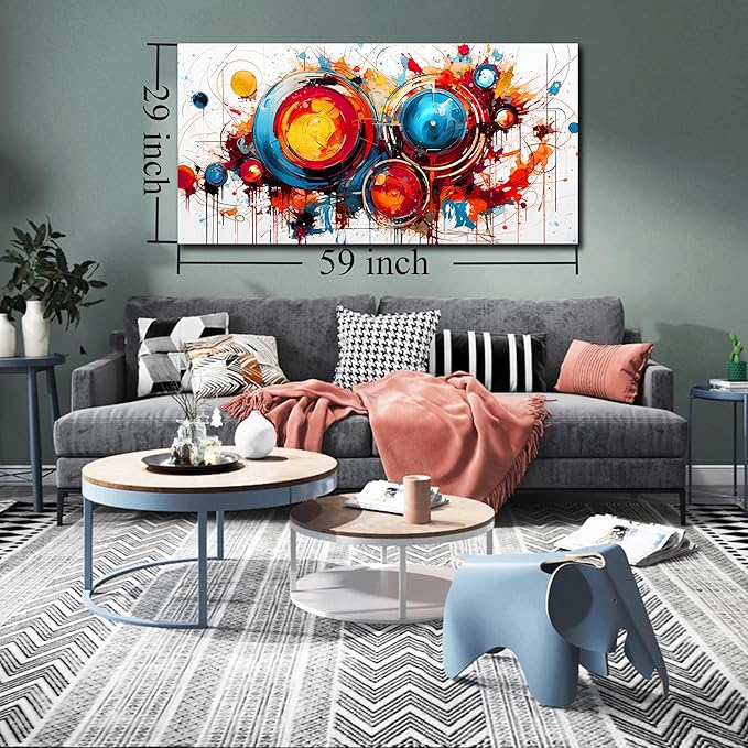 Colorful Art Work for Living Room Walls - Abstract Art Wall Decor - Modern Canvas Wall Art for Office Ready to Hang Size 29" x 59"