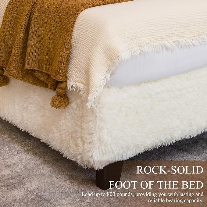 Brafab Twin Bed Frame with Headboard, Boho Fluffy Boucle Cloud Upholstered Platform Bed with Soft Rounded Corners and Wooden Slats, No Box Spring Needed, Noise Free, Easy Assembly, Beige