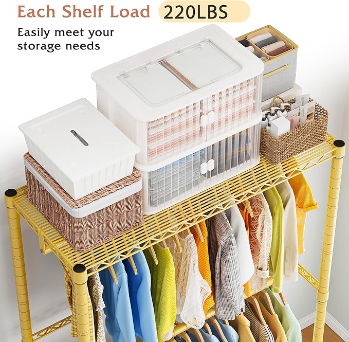 Raybee 79" H Heavy Duty Rolling Garment Rack for Hanging Clothes Adjustable Clothing Rack with Wheels, Hanging Rods,79" H X35.5 W X15.7 D,Yellow