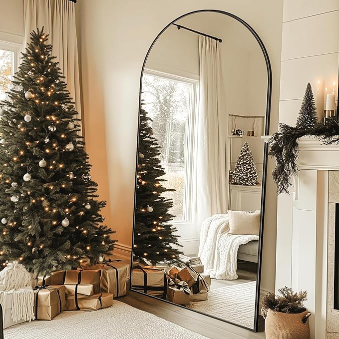 Full Length Mirror, 77"x38" Oversized Arched Mirror Large Standing Mirrors, Tall Mirrors Body Floor Mirror for Bedroom Living Room Aluminum Frame,Black
