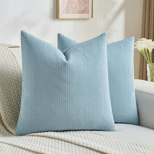 FUTEI Denim Blue Decorative Throw Pillow Covers 26x26 Inch Set of 2,Soft Cozy Wheat Ear Striped Patterns Euro Pillow Shams,Modern Home Decor for Couch Bed Living Room