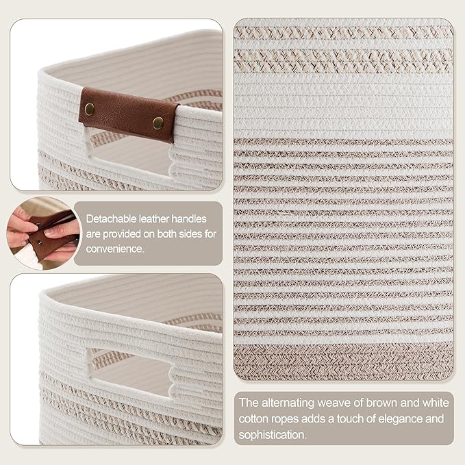 Laundry Hamper 85L Large Blanket Storage, Basket Blankets Living Room, Toys, Towel, Dirty Clothes in Bathroom, Bedroom, Tall Laundry Basket with Leather Handles, 17"x14"x22", Beige Brown