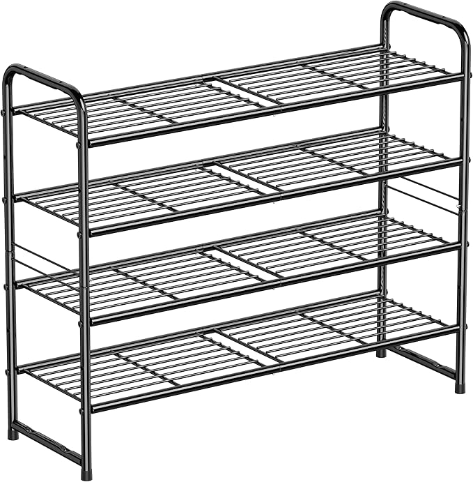 SUFAUY 33" Wide Shoe Rack, 4-Tier Shoe Storage Rack for 20-25 Pairs of Shoes, Shoe Organizer for Entryway, Stackable, Heavy Duty, Steel Frame, Industrial, Black