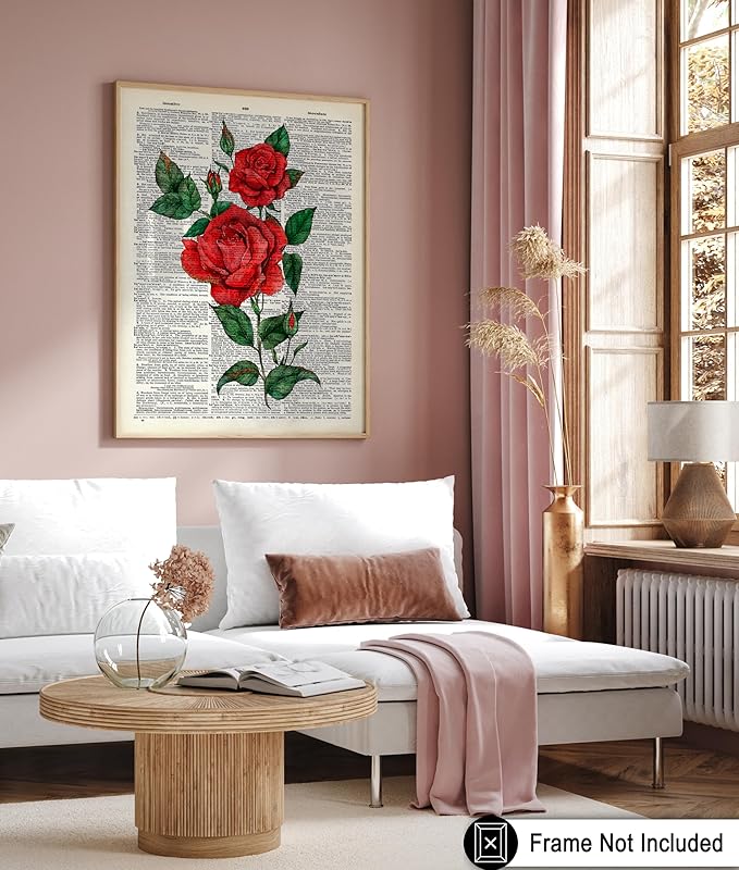 Poster Master Dictionary Art Poster - Red Roses Print - Flower Art - Floral Art - Gift for Men, Women & Florist - Minimal Decor for Living Room, Bedroom, Dorm or Flower Shop - 16x20 UNFRAMED Wall Art