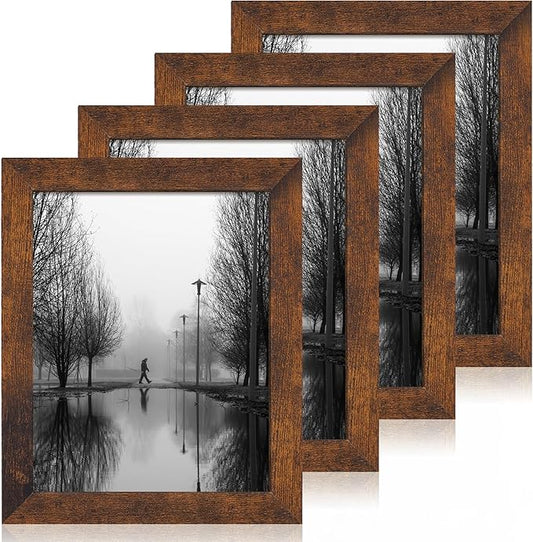 8.5x11 Picture Frame Set of 4, High Definition Real Glass Rustic Frame, Photo Frames 8.5 by 11 Diploma Document for Wall Hanging and Tabletop Display