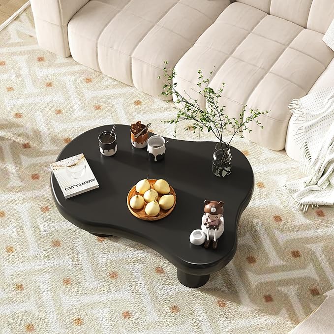 Coffee Table- Cloud Coffee Table, 38'' Wood Round Edge Tables with Unique Irregular Curves, Cute Center Tables for Living Room Apartment, Easy Assemble& Clean