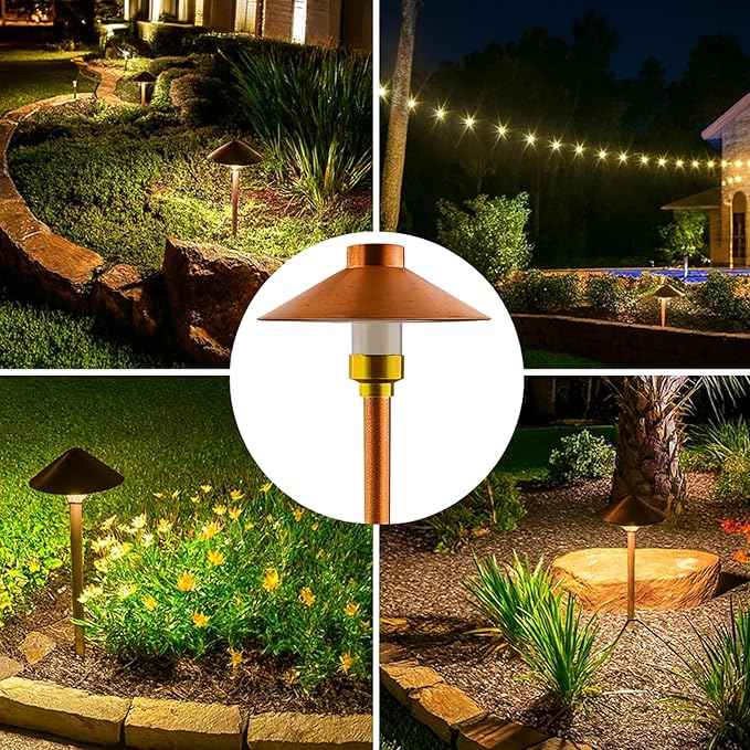 LED Pathway 126 Landscape Light 12V Solid Copper Low Voltage 4W G4 LED Light Bulb Warm White Included Outdoor Mushroom Security Garden Patio Area Light for Beautiful Bright Long Lasting