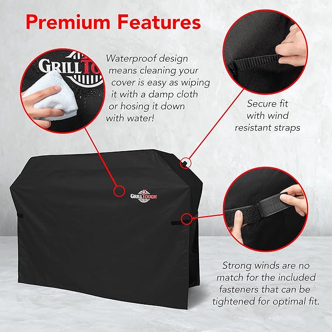 Heavy Duty BBQ Grill Cover for Outdoor Grill, 64 Inch – Waterproof, Weather Resistant, UV & Fade Resistant with Adjustable Straps – Gas Grill Cover for Weber, Genesis, Charbroil, etc. Black