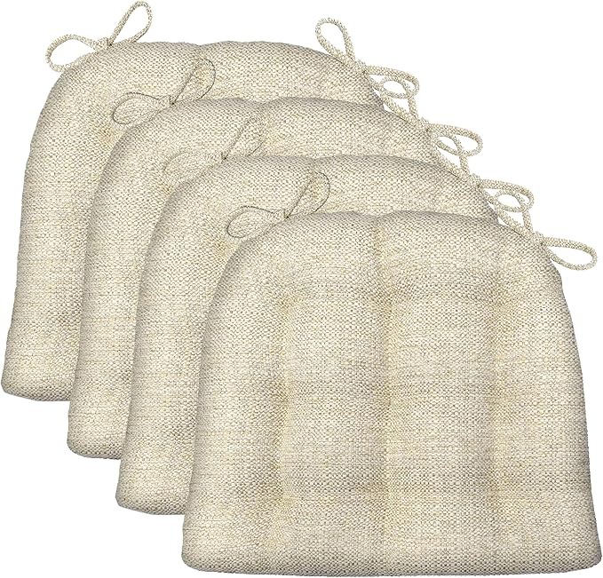 Barnett Home Decor Dining Chair Cushions with Ties, 16.5 x 18, Pack of 4 – Brisbane Natural Tweed – Stain-Resistant Performance Fabric, Latex Foam Fill, Made in USA