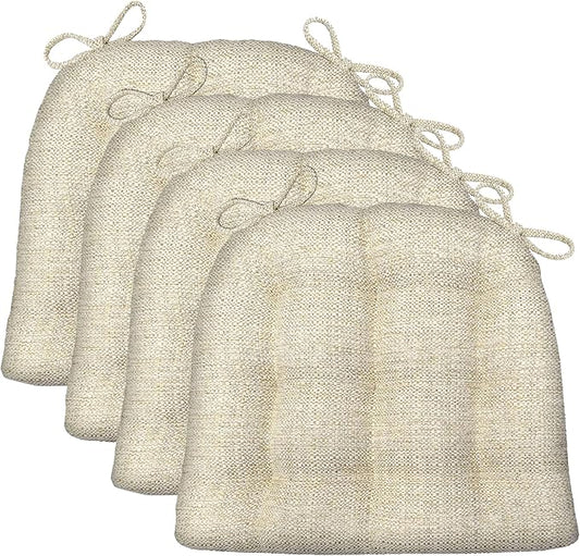 Barnett Home Decor Dining Chair Cushions with Ties, 16.5 x 18, Pack of 4 – Brisbane Natural Tweed – Stain-Resistant Performance Fabric, Latex Foam Fill, Made in USA