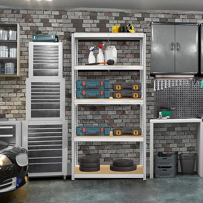 Yaheetech Standing Shelf Units, 5 Tier Storage Shelf, Heavy Duty Shelving, Adjustable Garage Shelves, Utility Rack Shelf Unit, Basement Warehouse Shed, 35.5″W× 12″D × 71″H - Silver