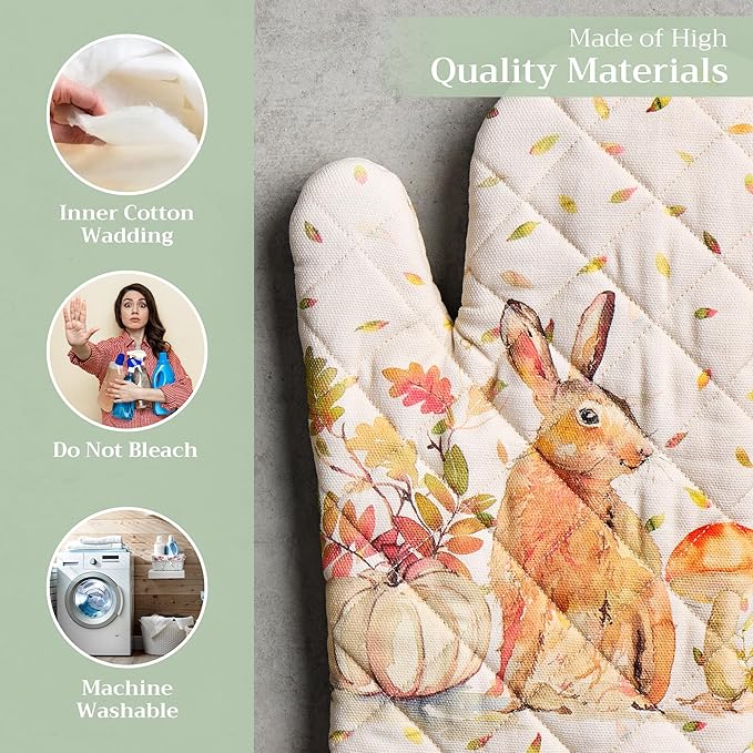 Maison d' Hermine Oven Gloves 100% Cotton Oven Mitt 7" x 13" with Loop Heat Resistant BBQ Cooking Gloves for Thanksgiving Christmas Decorations Baking Handling Hot Pans (Pack of 1, Pumpkin Passion)