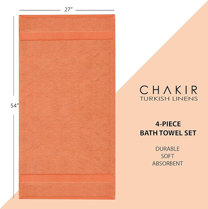 Chakir Turkish Linens | Hotel & Spa Quality 100% Cotton Premium Turkish Towels | Soft & Absorbent (4-Piece Bath Towels, Coral)