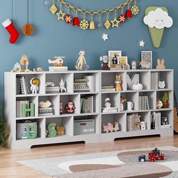 Book Shelf for Kids, 10 Cubes Storage Organizer Montessori Bookshelf, 3-Tier Wooden Kids Bookcase, Toy Storage Organizer for Children, white Toddler Bookshelf Cube Shelf for Kid’s Room, Classroom