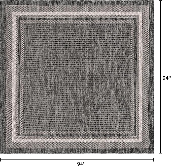 Unique Loom Outdoor Border Collection Area Rug - Soft Border (7' 10" Square, Black/ Ivory)