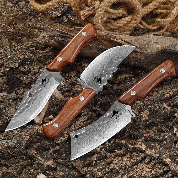 Damascus Utility Knife with Sheath - Kitchen Knife - 3.8" Damascus Steel Blade with Ergonomic Wooden Handle, Full Tang for Outdoors & Kitchen