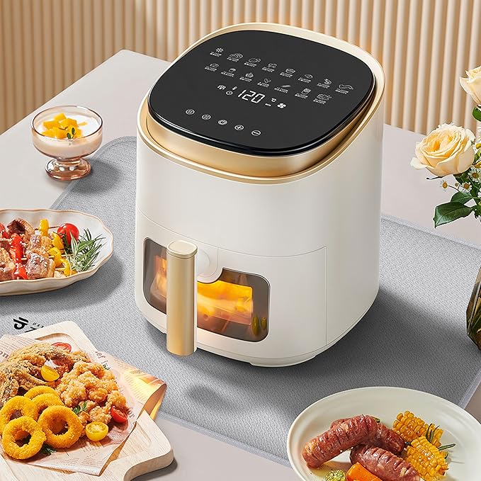 Heat Resistant Mat for Air Fryer Site - 23.6 x 15.7in, Fireproof Silicone Mats for Kitchen Counter, Heat Proof Mat, Non-slip & Waterproof for Deep Fryer, Oven, Coffee machine (Silver)