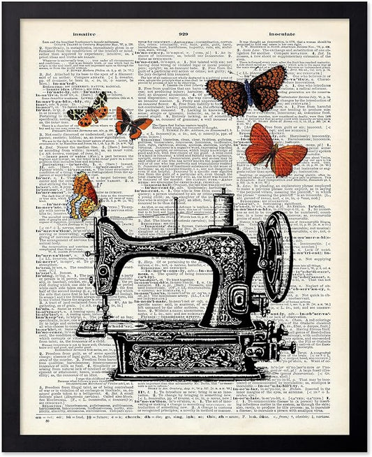 Poster Master Dictionary Art Poster - Sewing Machine Print - Sewing Art - Butterfly Art - Gift for Men, Women & Dressmaker - Chic Decor for Living Room, Bedroom or Office, 16x20 Black Framed