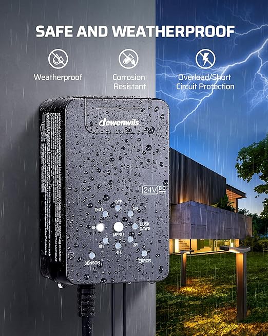 DEWENWILS 60W Low Voltage Landscape Transformer 120V AC to 24V DC, Outdoor Landscape Lighting Transformer Photocell Sensor & Timer, Weatherproof Low Voltage Transformer for Spotlights Pathway Lights