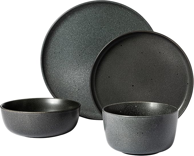 Gibson Elite James Street Stoneware Matte Reactive Double Bowl Dinnerware Set - Truffle Grey, Service for 4 (16pcs)