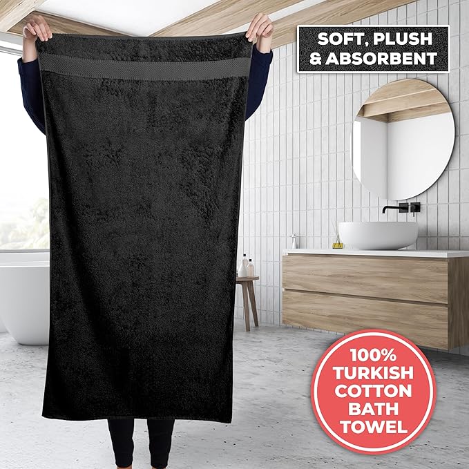 TEXTILOM 100% Turkish Cotton 2 Pcs Bath Towel Set, Luxury Bath Towels for Bathroom, Soft & Absorbent Hotel Quality Bathroom Towels Set (27 x 54 inches)- Black