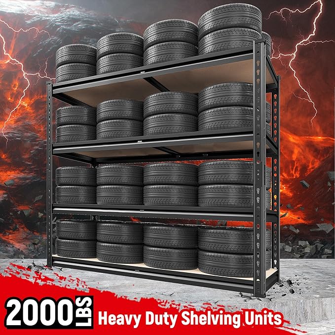 REIBII 40" W Garage Shelving 2000LBS Storage Shelves Adjustable Metal Shelving 4 Tier Metal Shelves Pantry Shelf for Closet Basement Kitchen 40" W x 19.7''D x 60''H