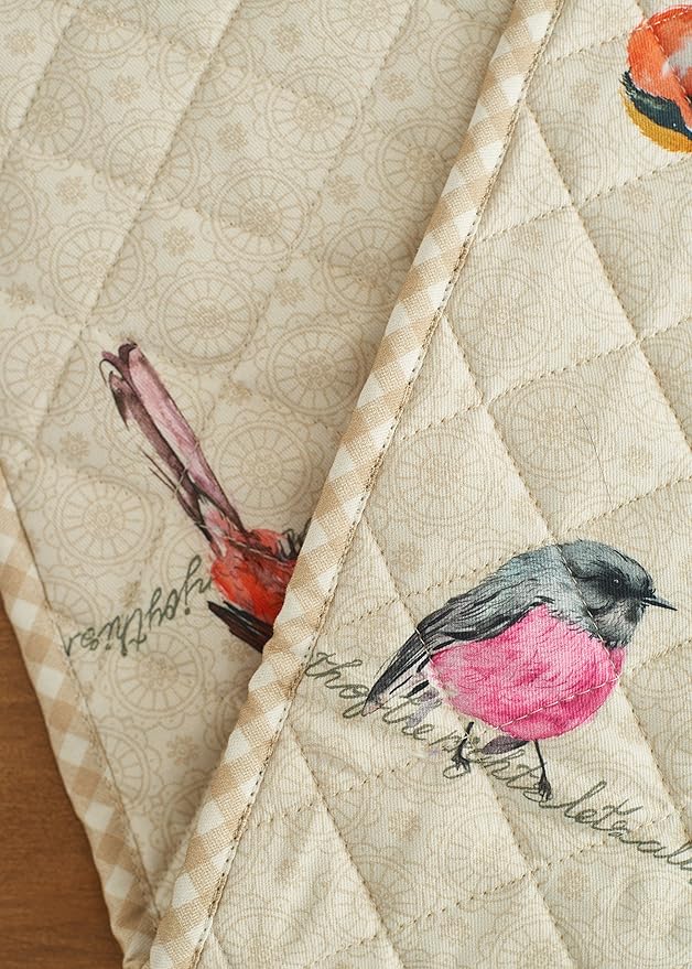 Maison d' Hermine Double Oven Mitts 100% Cotton 7"x35" Double Oven Mitt Heat Resistant BBQ Cooking Gloves with Loop, Baking, Grilling, Home, Kitchen, Handling Hot Pans Spring Summer (Birdies On Wire)