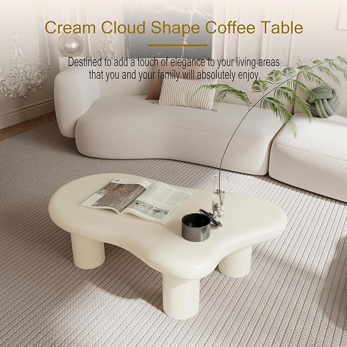 Modern 47 Inch Cloud Shaped Coffee Table for Living Room Beige