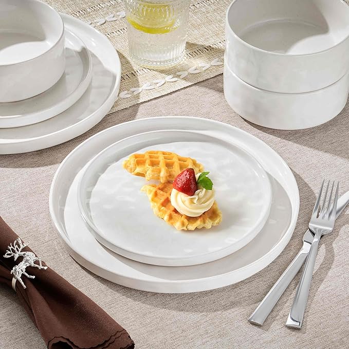 Herogo 24 Pieces Dinnerware Sets for 8, Dishes Plates and Bowls Sets for Kitchen, Dinner Stoneware Dishware, Dishwasher & Microwave Safe, Speckled White