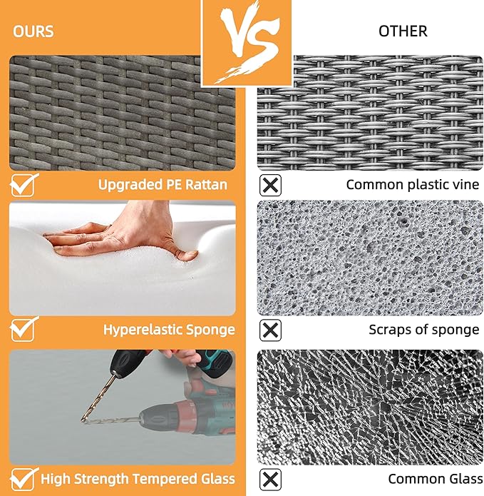 Shintenchi Outdoor Patio Furniture Sets, Small Outdoor Sofa Patio Sectional Sets 3-Piece All Weather Wicker Rattan Patio Seating Sofas with Glass Coffee Table and Cushion (Blue)