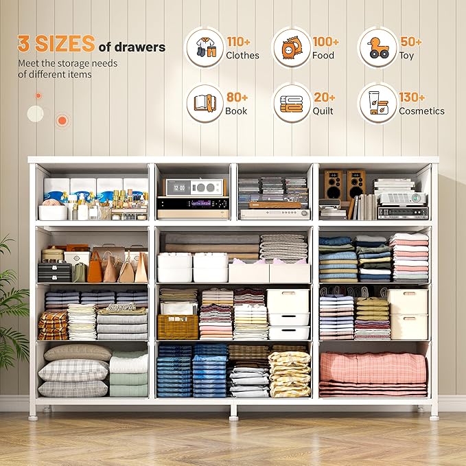 White Dresser for Bedroom with 13 Drawer,Entertainment Center for 40,50,55 inch, Modern Tv Stands & Chests of Drawers for Living Room, Hallway, Entryway