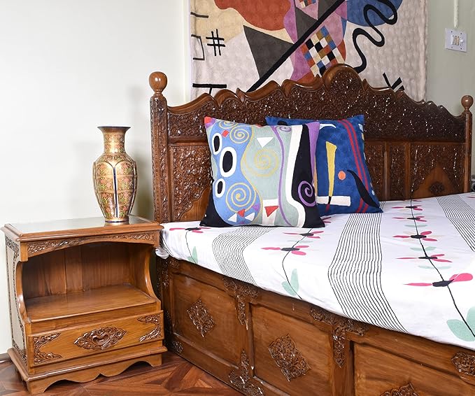 Klimt Blue Marine Modern Pillow Cover | Contemporary Chair Cushion | Modern Blue Sofa Pillowcase | Modern Outdoor Pillows | Mid Century Chair Cushions | Hand Embroidered | Wool Size 18x18