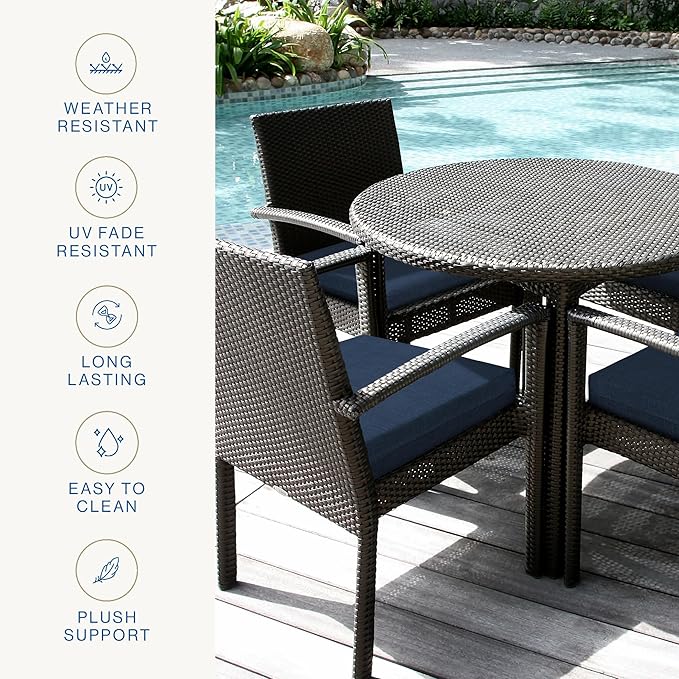 Honeycomb Outdoor Essentials Set of 2 Square Seat Pads, 19 x 19, Hampton Texture Navy Dining Chair Cushions for Patio Furniture
