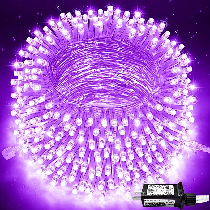 JMEXSUSS 91.5ft 250 LED Purple String Lights Indoor, Connectable 8 Modes Purple Christmas Lights Outdoor Waterproof, Plug-in Clear Wire Fairy String Light for Christmas Bedroom Party Tree Decorations