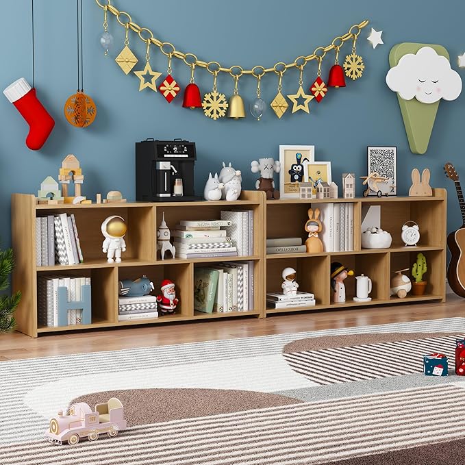 Kids Book Shelf Set of 2, 5 Cubes Storage Organizer Montessori Shelf, Wooden Kids Bookcase, Toy Storage Organizer for Children, Toddler Bookshelf Cube Shelf for Kid’s Room, Classroom