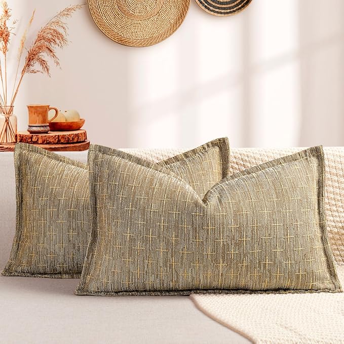 ZWJD 12x20 Pillow Covers Set of 2 Soft Polyester Textured Pillow Covers with Stylish Flange Edge Cozy Farmhouse Throw Pillows for Couch Bed Sofa Living Room