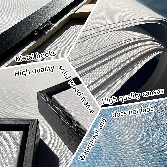 HKDGOKA Large Framed Wall Art, Blue and White Gradient Abstract Animals Paintings Light Dark Style Opposition Artwork Canvas Prints Pictures for Bedroom Living Room Kitchen Home Decor 24x48 IN