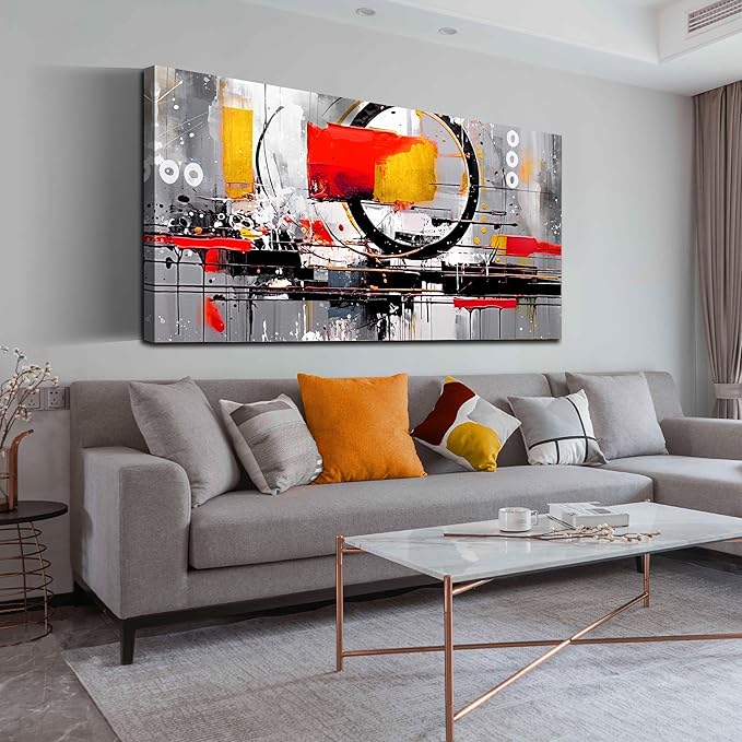 Abstract Art Work for Wall Decor - Colorful Living Room Paintings for Wall Decor Ready to Hang Size 29" x 59"