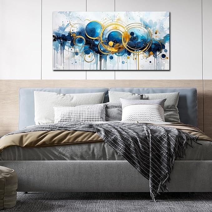 JKWALL77 Abstract Painting Wall Art - Bedroom Wall Decor - Blue Pictures for Living Room Ready to Hang Size 20" x 40"
