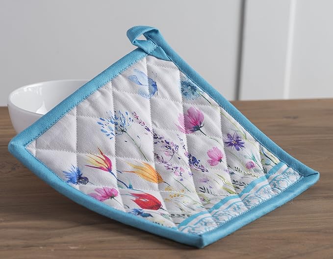 Maison d' Hermine Pot Holders 100% Cotton Heat Resistant Potholders 8" x 8" Hot Pads with Loop BBQ, Cooking, Baking, Grilling, Kitchen, Handling Hot Pans Spring/Summer (Pack of 1, Flower In The Field)