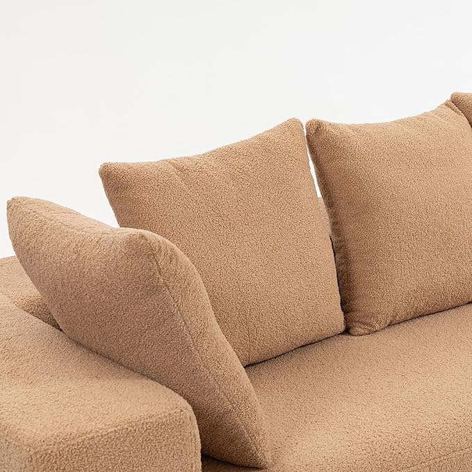 KEIKI L-Shape Cloud Sectional Sofa, 96” Modern Modular Boneless Couch with Left Chaise Lounge, Upholstered Couches for Living Room Bedroom, Brown