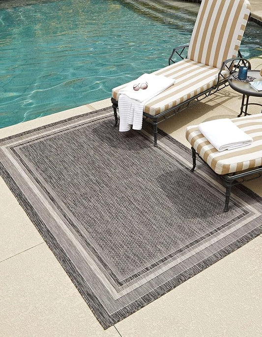 Unique Loom Outdoor Border Collection Area Rug - Soft Border (2' x 3' 1" Rectangle, Black/ Ivory)