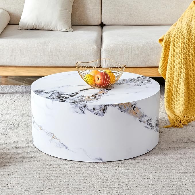Modern Coffee Table,27.5Inch Round Top Tea Table,Living Room Center Table with Texture for Living Room,Office,Apartment